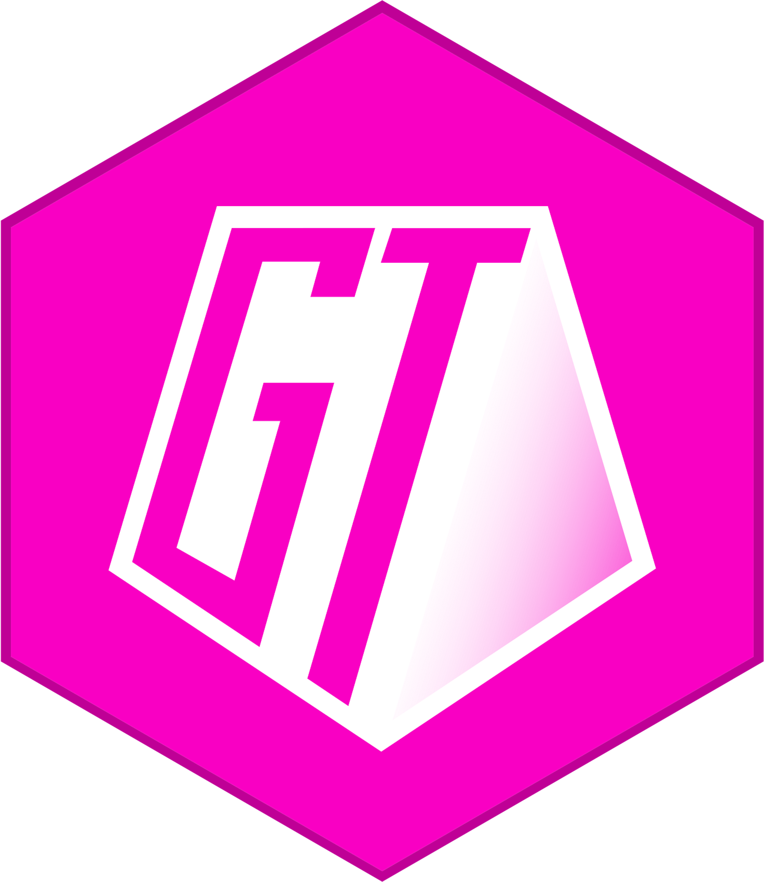 Hex logo for gt - pink hexagon with the letters GT.