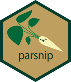 Hex logo for recipes, drawing of a cartoon parsnip smiling.