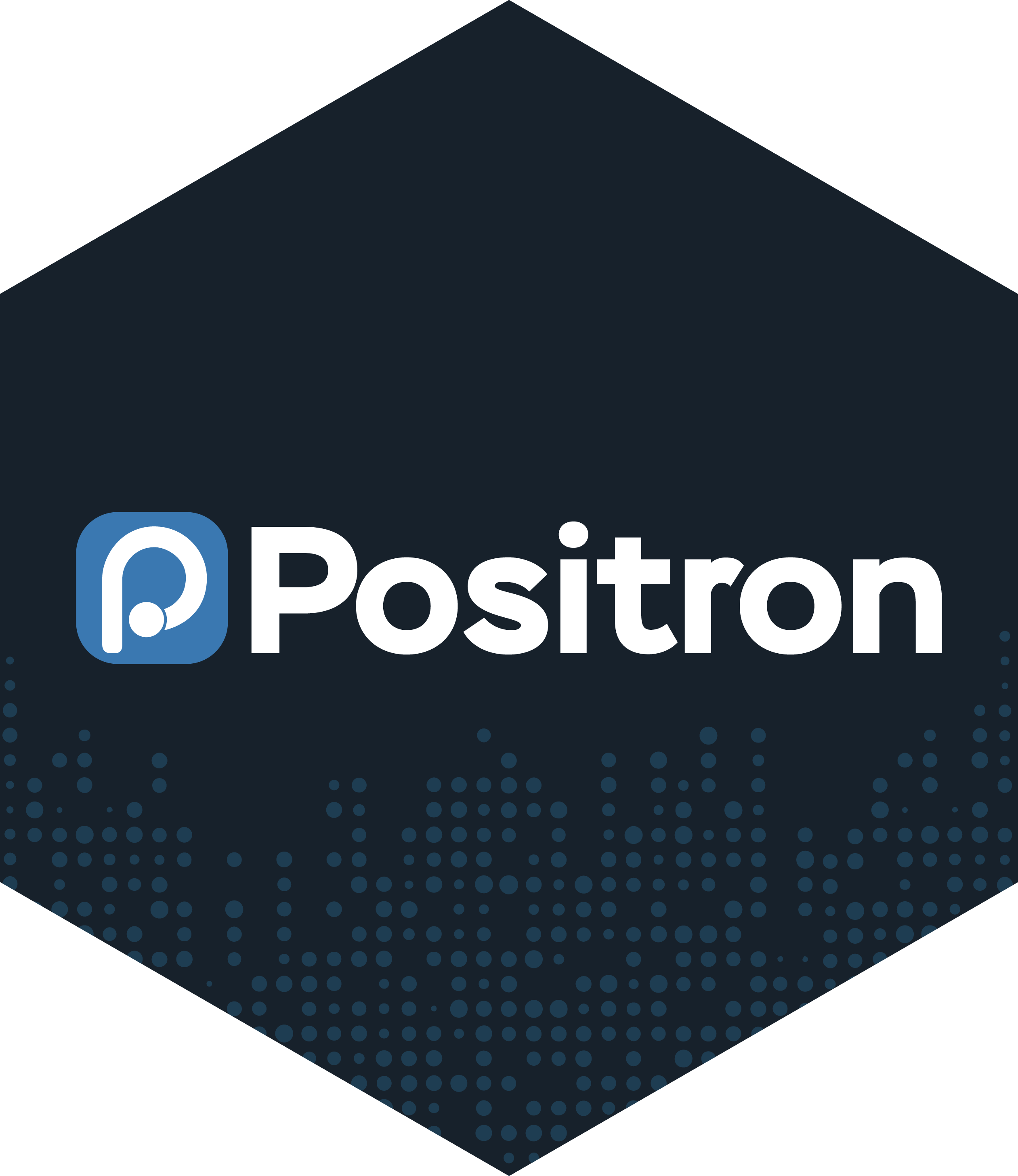 Hex logo for Positron - Positron logo followed by the word Positron on a dark background with light blue dots.