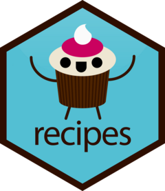 Hex logo for recipes, drawing of a cartoon cupcake that has arms and legs and it is smiling .