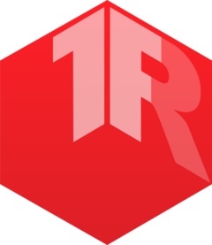 Hex logo for tensorflow - A red hexagon with a stylized 'TFR' (denoting TensorFlow for R) in a lighter shade of red, with the 'F' joined to the 'R'.