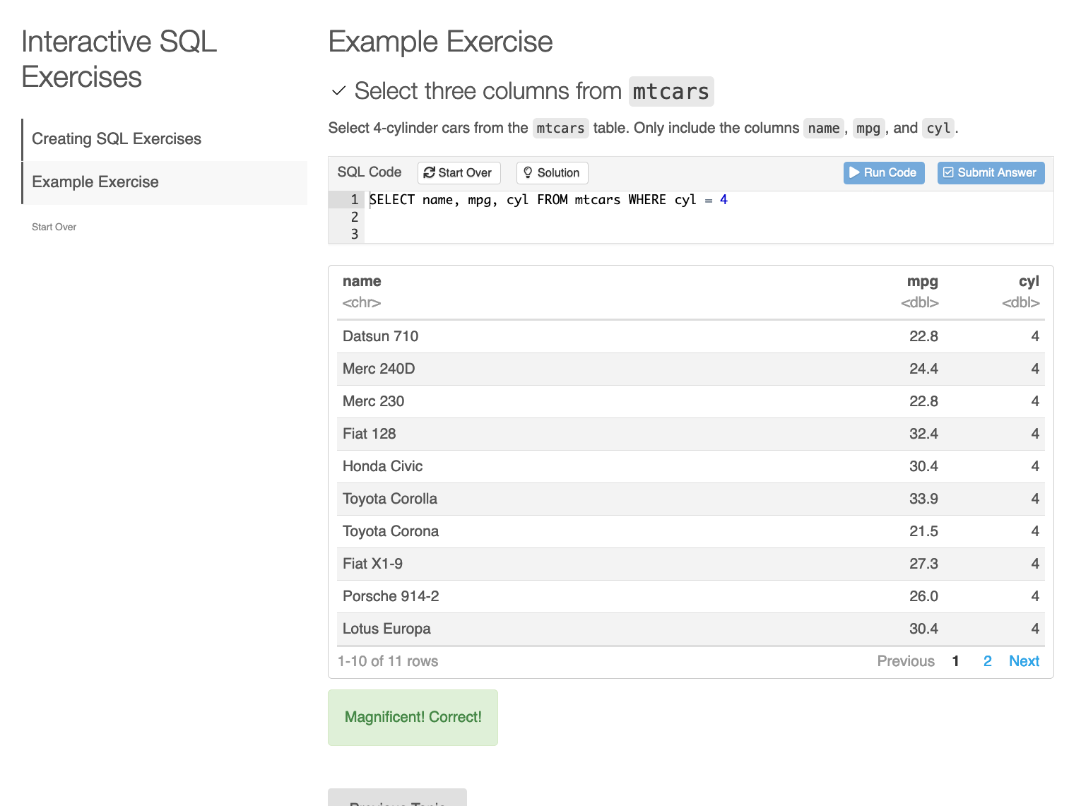 Preview image of learnr: SQL Exercises
