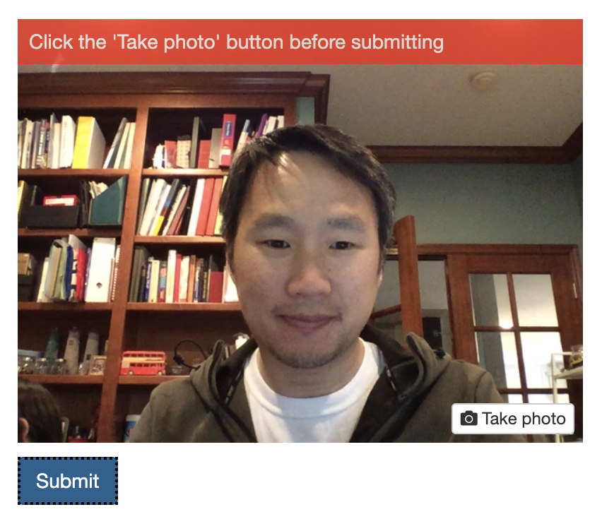 Screenshot of app, with error message displayed over a webcam image